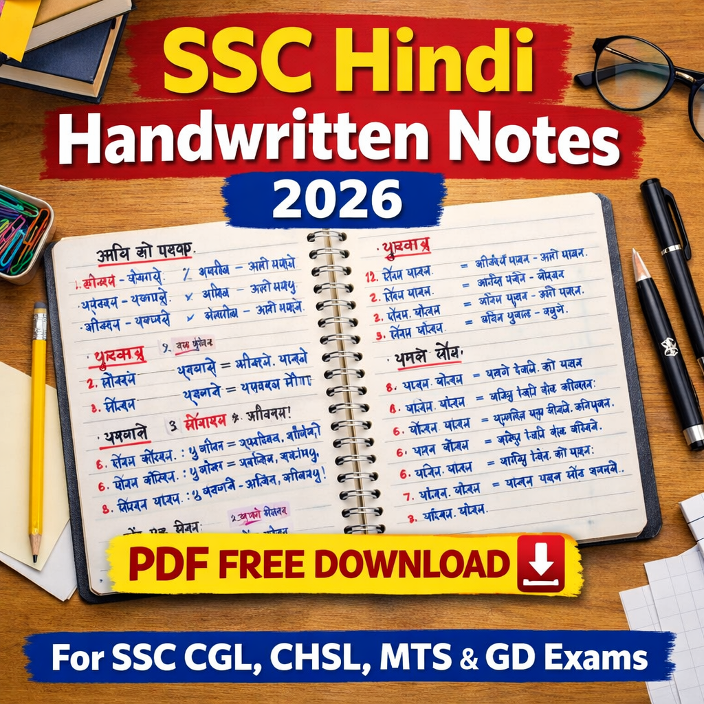 SSC Hindi Handwritten Notes 2026 PDF Free Download